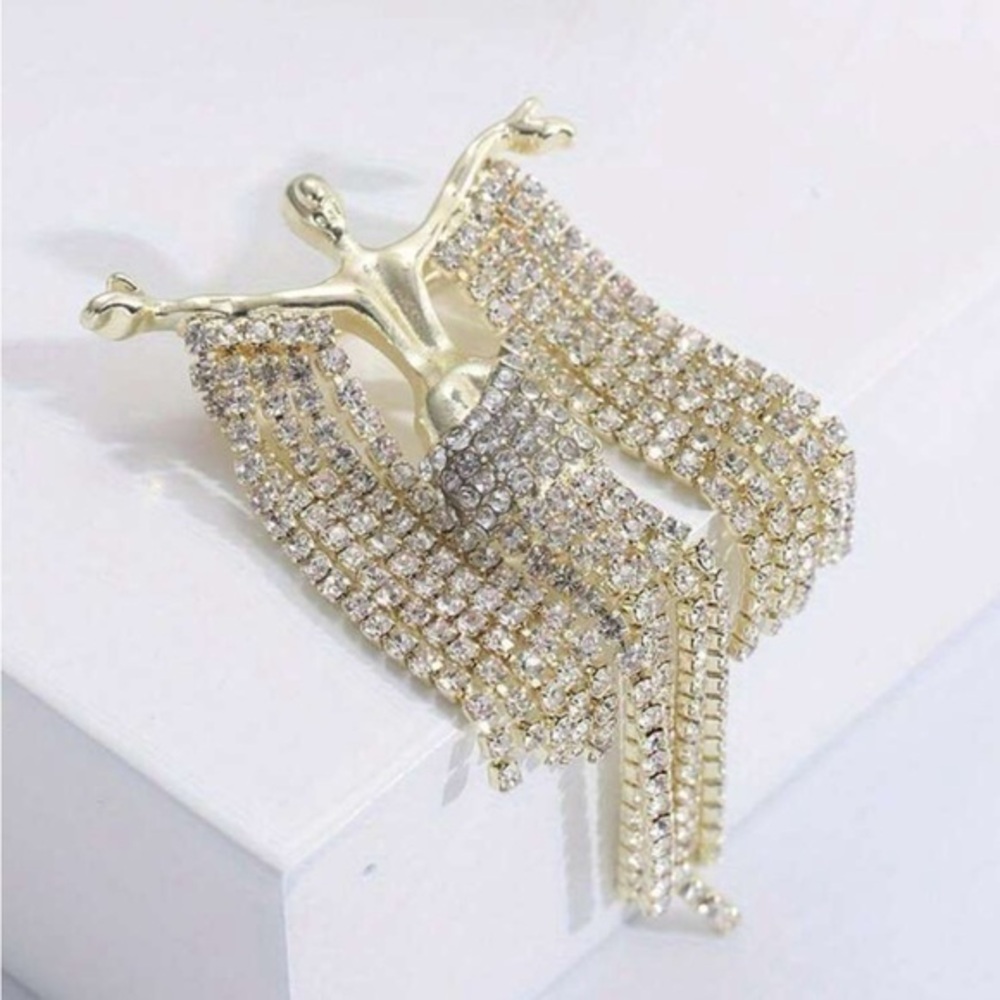 Women’s : Luxury Rhinestone Tassle Golden Brooch | NWT